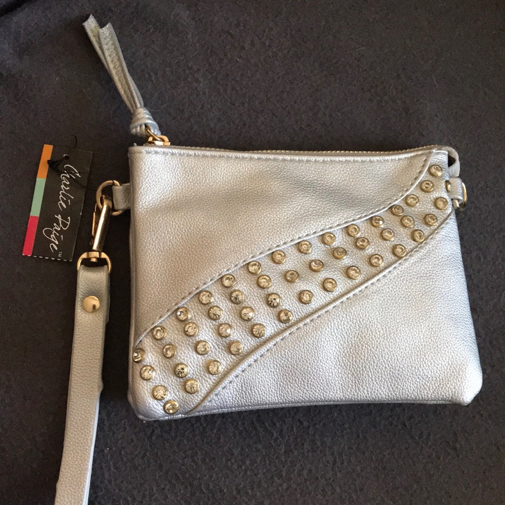 New silver Charlie Paige Jeweled Wristlet